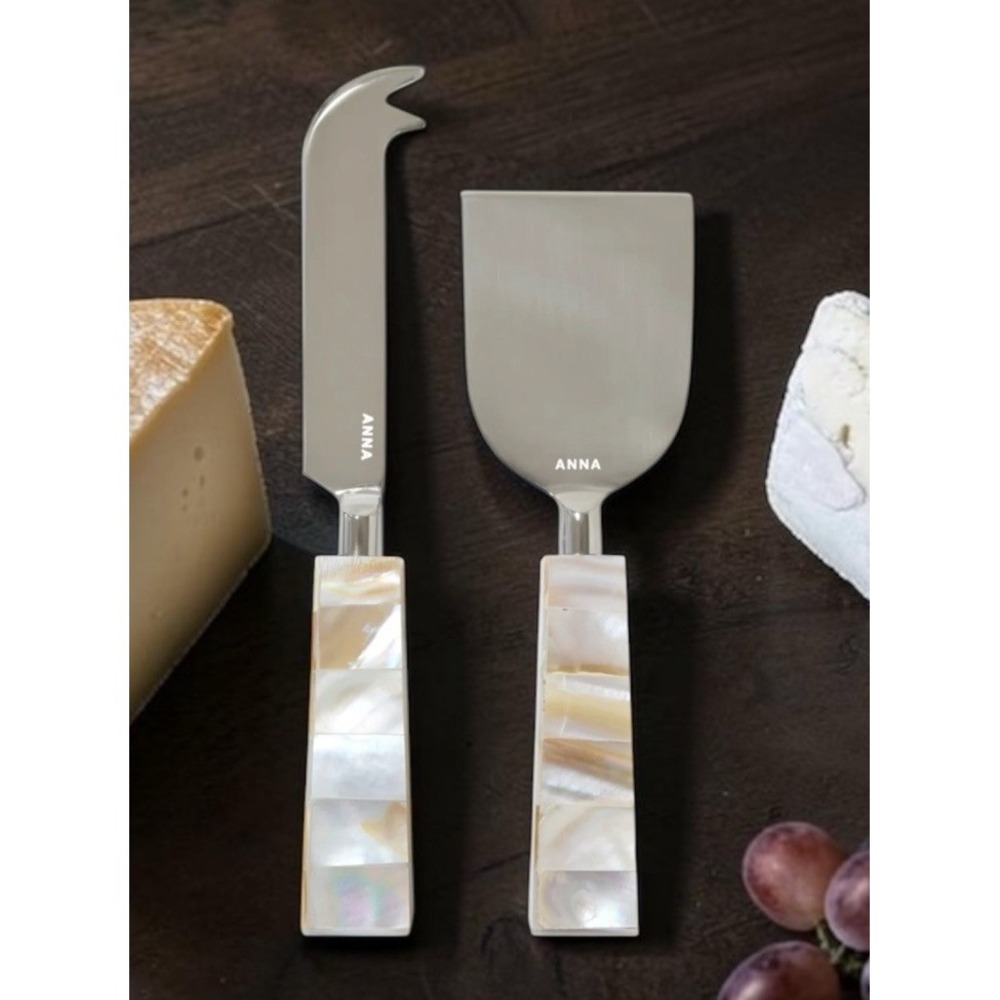 ANNA New York Mother of Pearl 2 pc Cheese Knife Set Stainless Steel NIB